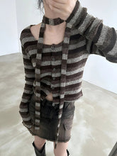 Casual Furry Striped T Shirt With Scarf Winter Y2K Slim O-Neck Long Sleeve Tees Cardigans Streetwear